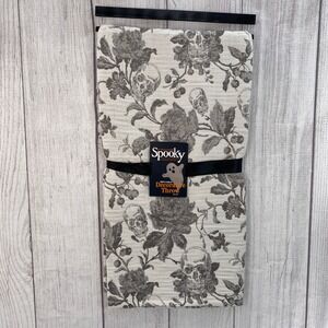 Indigo Home Throw Blanket 50x60 Spooky Skull Floral Toile Grey White Halloween